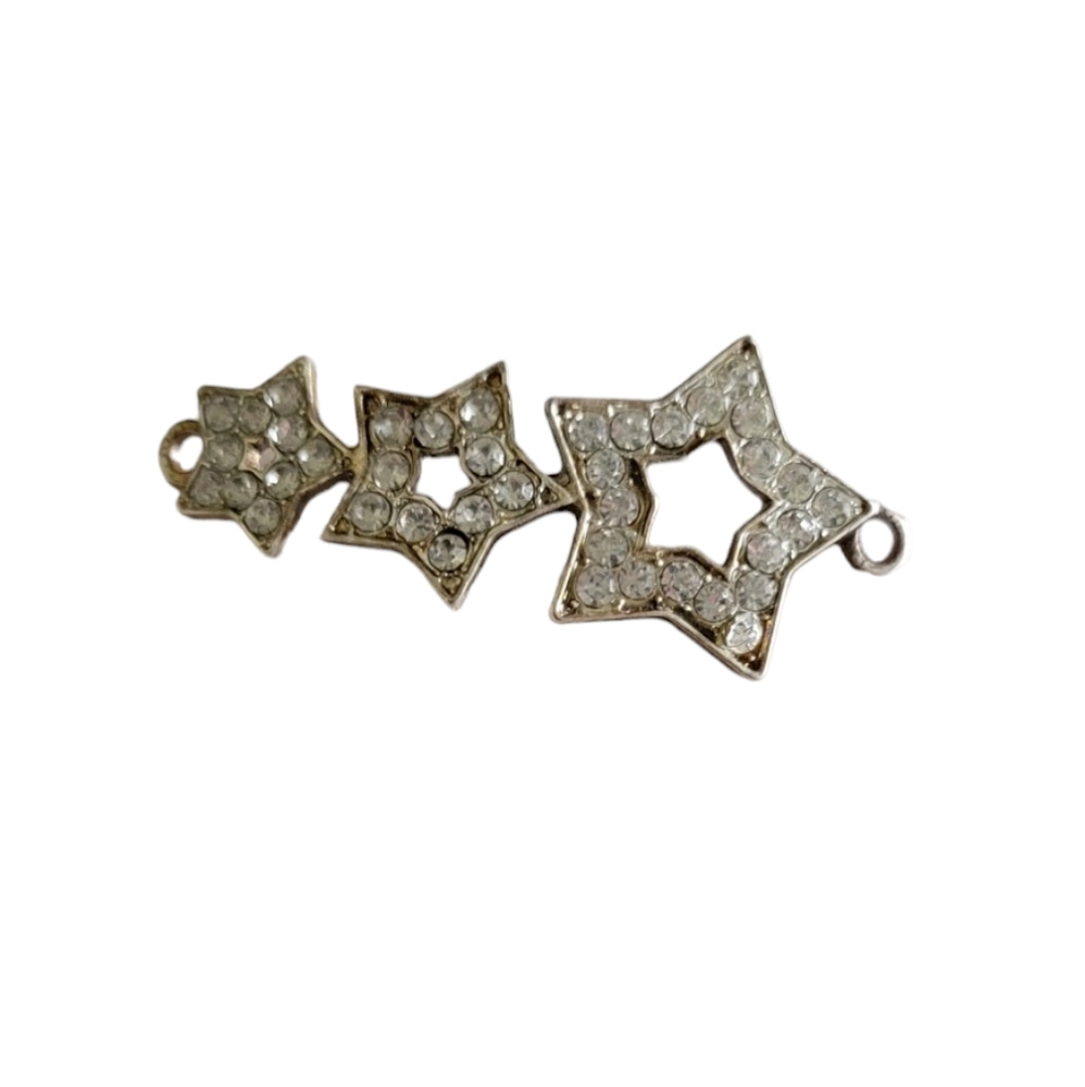 2pc Silver Shooting Stars Connector Charm with Rhinestones for Jewelry Making